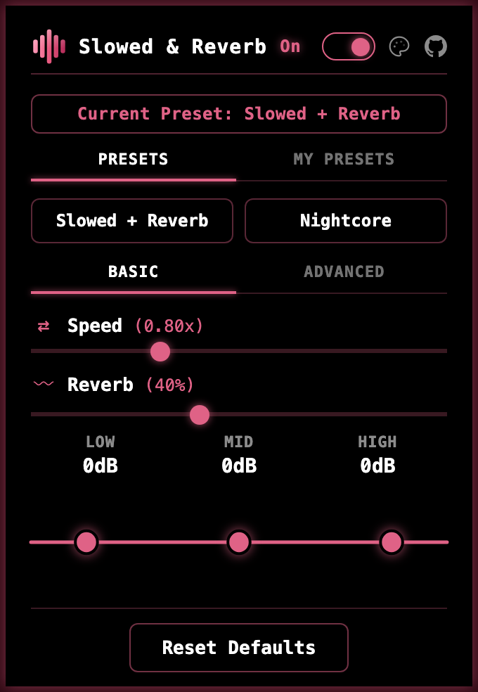 The popup in the Terminal theme, pink on black.